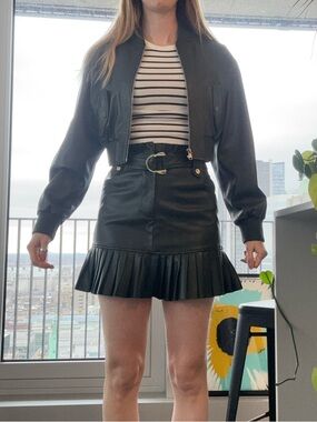 Lamarque Dark Olive Leather Bomber Jacket